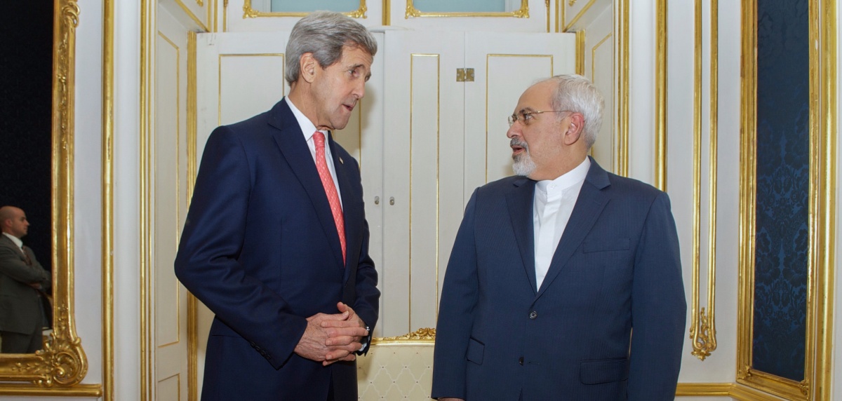 U.S. Secretary of State John Kerry stands with Foreign Minister Javad Zarif of Iran in Vienna, Austria, on November 23, 2014, before the two begin a one-on-one meeting amid broader negotiations about the future of Iran's nuclear program. (State Department photo.)