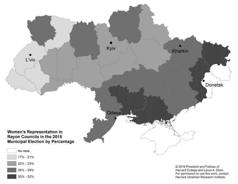 Figure 1: WOMEN’S REPRESENTATION IN RAYON COUNCILS IN THE 2015 MUNICIPAL ELECTION BY PERCENTAGE